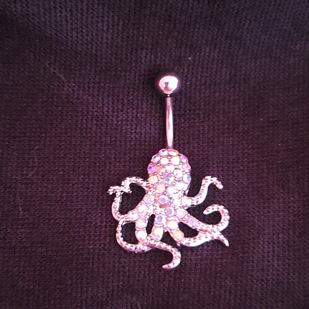 🆕️ Octopus shape belly button ring Inlaid colorful shiny Rhinestones
